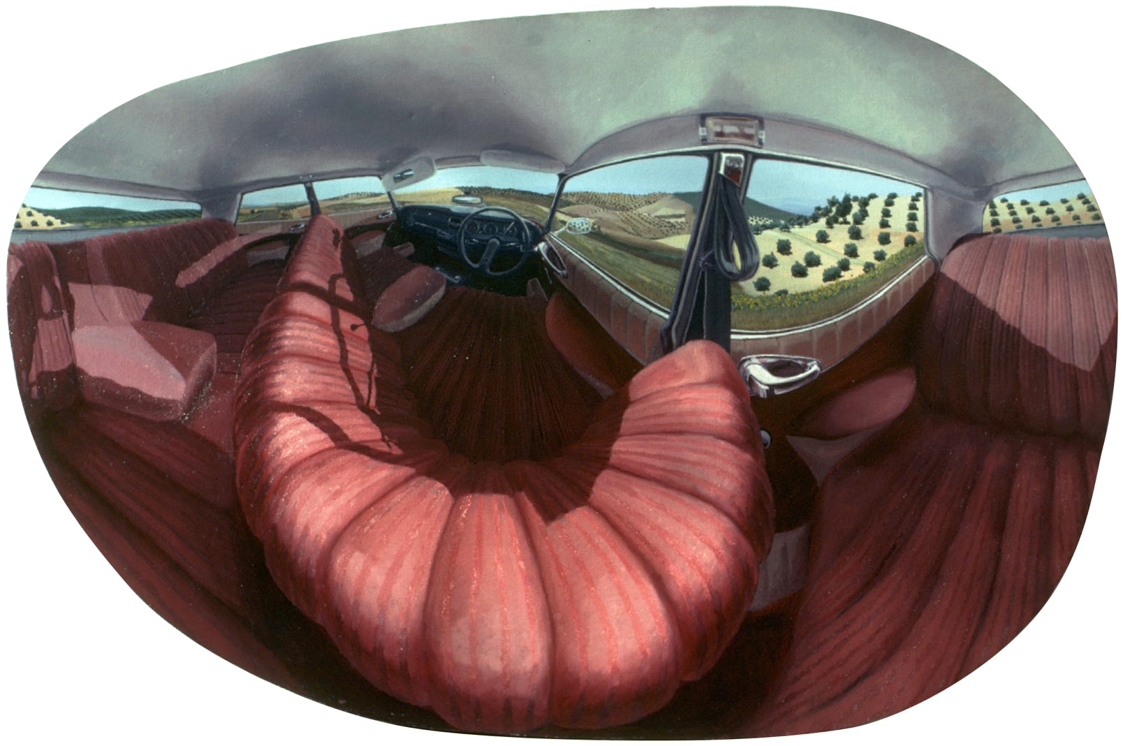 Panoramic painting 'Plush Tourer' shaped painting by Paul Critchley