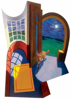 shaped oil panting 'The Hungry Fox' by Paul Critchley, 170 x 122 cm