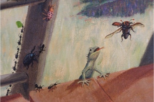 Triptych, The Life Outside, oil painting, open detail