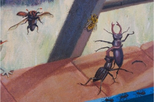 Triptych, The Life Outside, oil painting, open detail