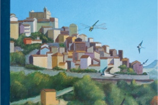 Triptych, The Life Outside, oil painting, open detail