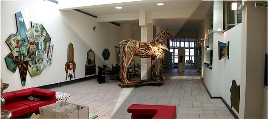 gallery view with paintings by Paul Critchley In Dutch-Art Gallery, Rotterdam