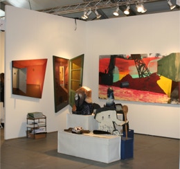 2014 SCOPE Basel, stand view of paintings by Paul Critchley and Sasja Hagens and sculpture by Chantal v. Heeswijk