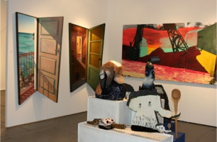 2014 SCOPE Basel, stand view of paintings by Paul Critchley and Sasja Hagens and sculpture by Chantal v. Heeswijk
