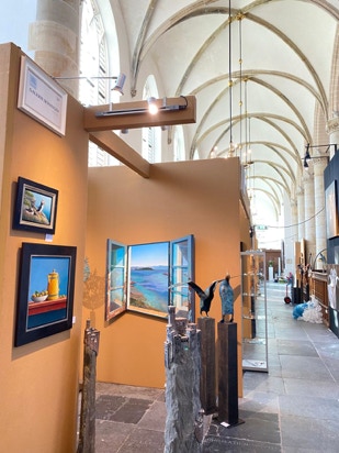 view of my painting 'Reclusive Island' in the Galerie Honingen stand at 'Let's Meet Again' Art Fair 