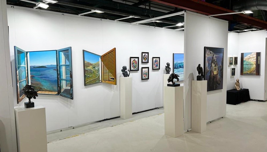 view of my paintings in the Galerie Honingen stand at Affordable Art Fair 