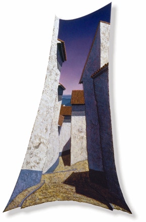 Atardecer, shaped oil painting by Paul Critchley