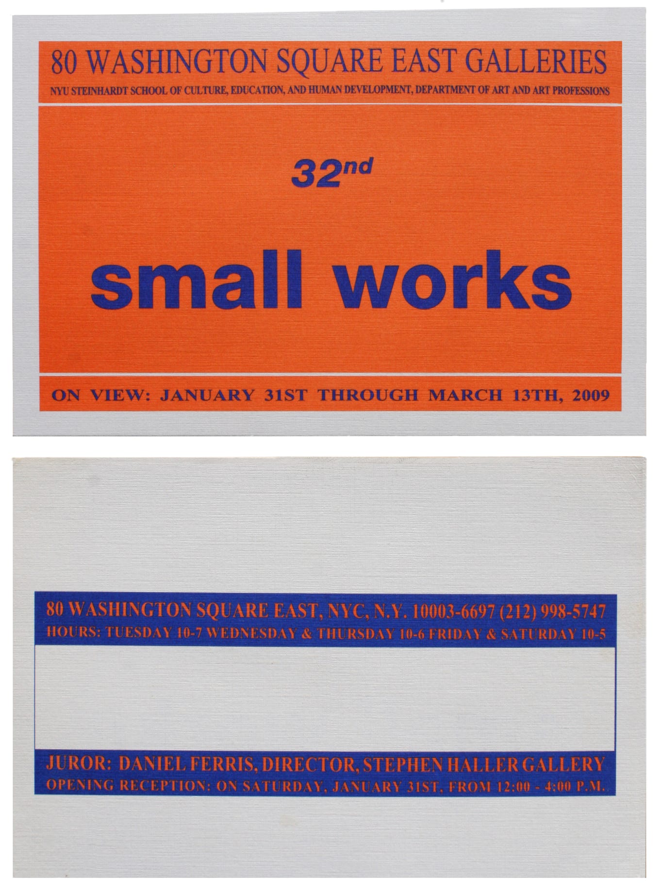 Invitation card for 32nd Small Works Exhibition at 80 Washington Square East Galleries