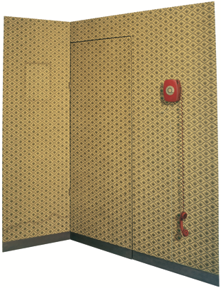 Shaped painting with door by Paul Critchley, closed