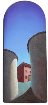 Shaped oil painting 'Faded Elegance' by Paul Critchley at Art Miami 2002, with Portals Ltd gallery from Chicago