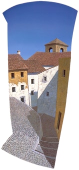 Shaped oil painting 'Cobbled Street' by Paul Critchley at Art Miami 2002, with Portals Ltd gallery from Chicago