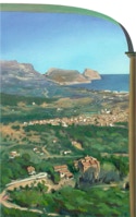 Painting by Paul Critchley 'Por Los Archos De "El Cautivador"'  62 x 161 cm ~ oil on canvas on hardboard, open left panel 