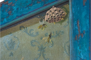 Triptych, The Life Outside, oil painting, open detail