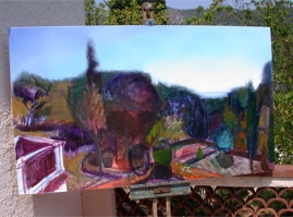 Painting 'Can Lado' by Paul Critchley, in progress 15 August 2003