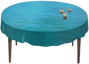 La Mesa del Capitan Cristobal Colon ~  Oil on Canvas on shaped panel - 122 x 170 cm