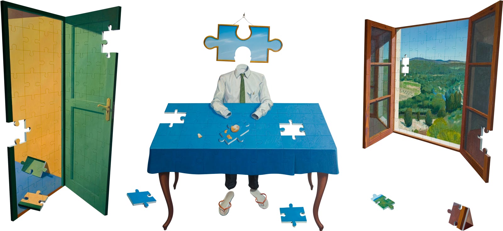 Separate pieces painting 'The Incomplete Story' by Paul Critchley