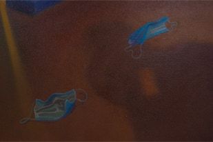 All Kissing Strictly Prohibited, detail masks on the floor and shadows