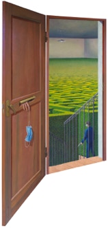 Diptych painting by Paul Critchley 'The Mind Maze', open