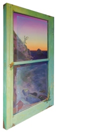 Diptych oil painting by Paul Critchley 'Wild Life cha-RIZZ-ma' closed