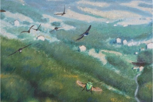 Triptych, The Life Outside, oil painting, open detail