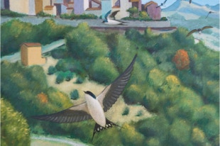 Triptych, The Life Outside, oil painting, open detail