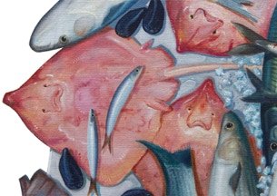 Shaped painting 'The Unschooled School' by Paul Critchley,detail
