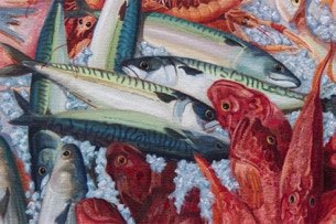 Shaped painting 'The Unschooled School' by Paul Critchley,detail