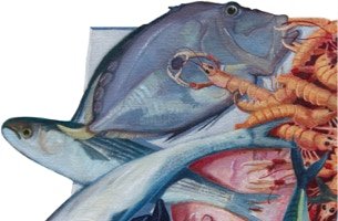 Shaped painting 'The Unschooled School' by Paul Critchley,detail
