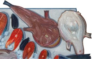 Shaped painting 'The Unschooled School' by Paul Critchley,detail