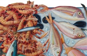 Shaped painting 'The Unschooled School' by Paul Critchley,detail