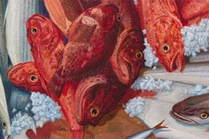 Shaped painting 'The Unschooled School' by Paul Critchley,detail