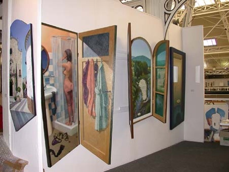 view of stand with paintings by Paul Critchley