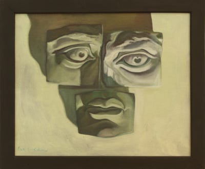 Oil painting by Paul Critchley, portrait inspired by plaster casts of Michaelangelo's David
