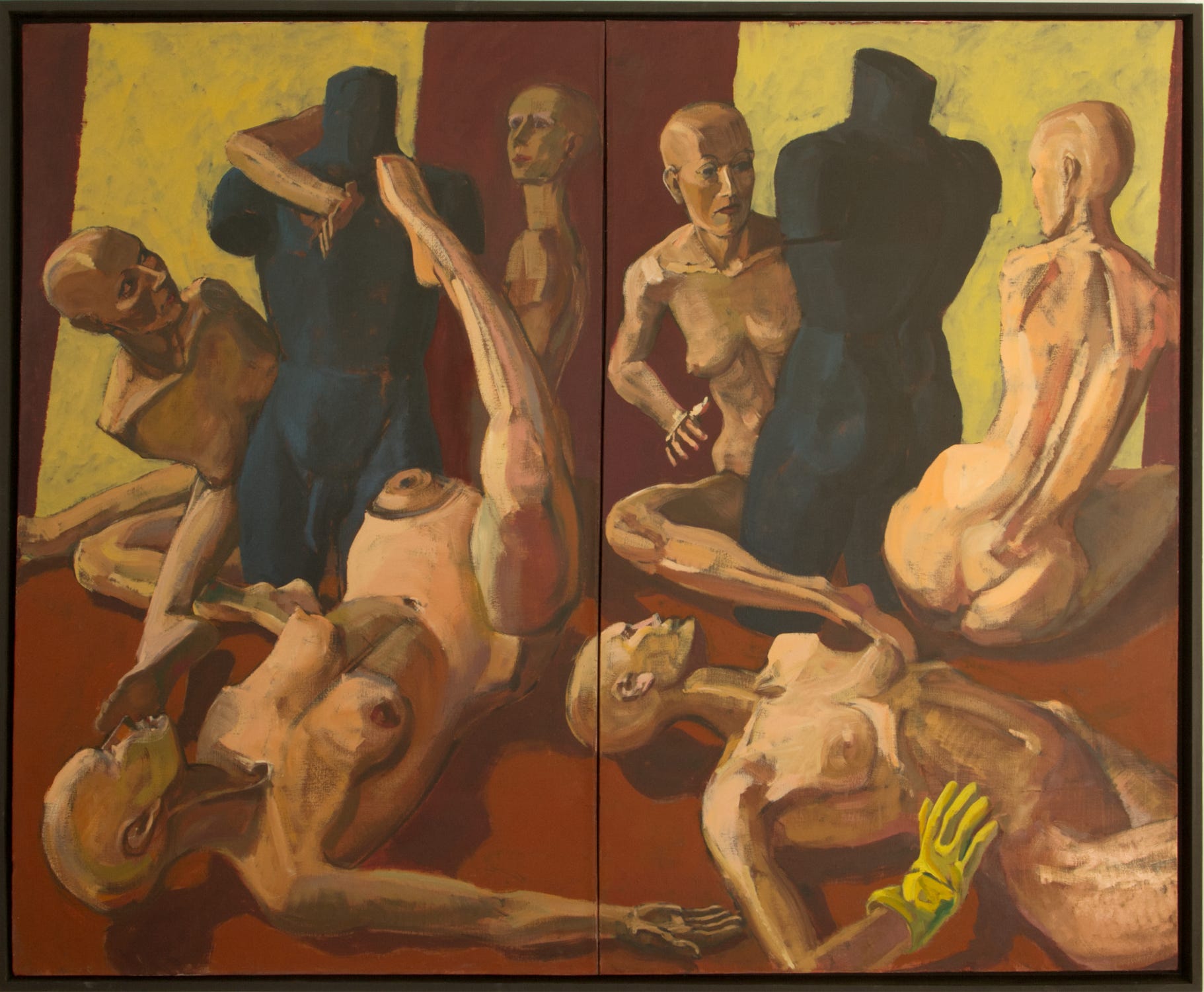 Oil painting with shop mannekins by Paul Critchley
