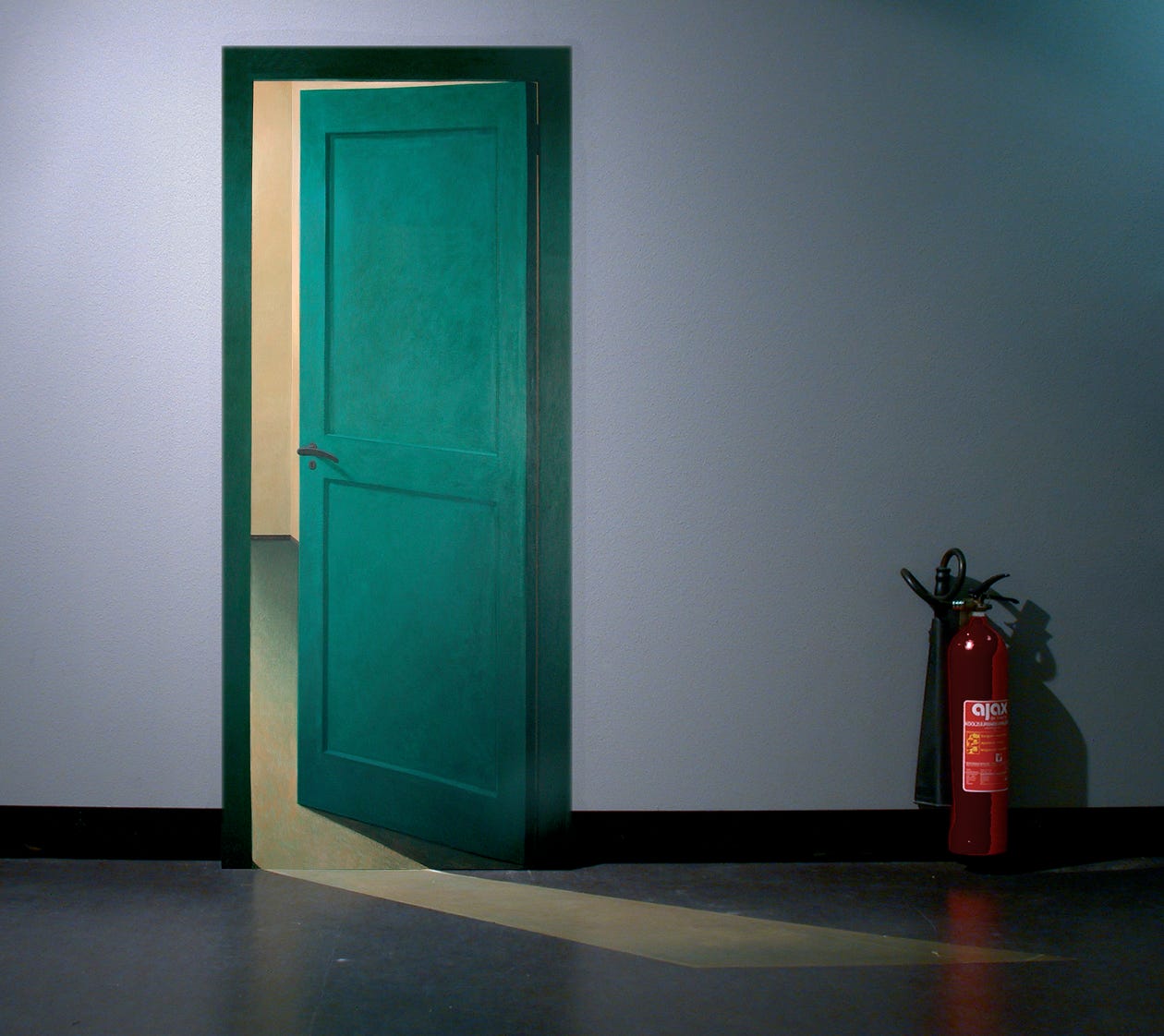 Oil painting with panel painted on the floor