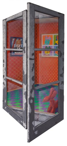 Shaped oil painting by Paul Critchley, The Fake Prophet, Triptych 163 x 145 cm