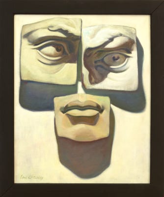 Oil painting by Paul Critchley, portrait inspired by plaster casts of Michaelangelo's David
