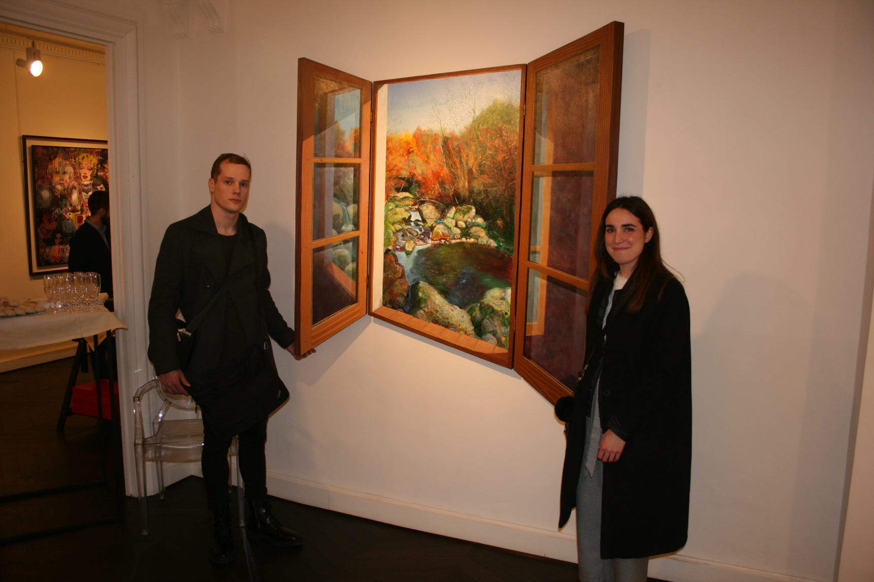BELAIRFINE ART, Paris. Exhibition view with painting The Rockpool and gallery visitors