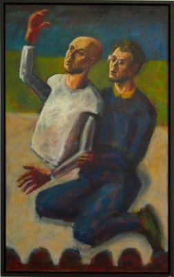 Oil painting by Paul Critchley : Self Portrait with mannequin as models