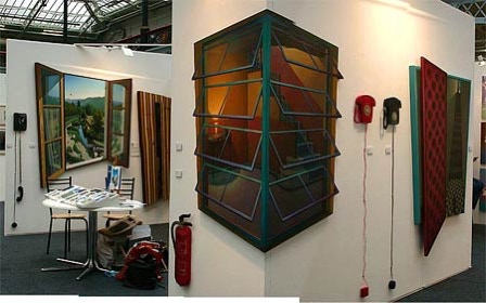 view of stand with paintings by Paul Critchley