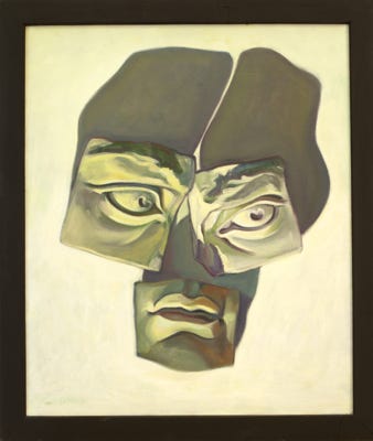 Oil painting by Paul Critchley, portrait inspired by plaster casts of Michaelangelo's David